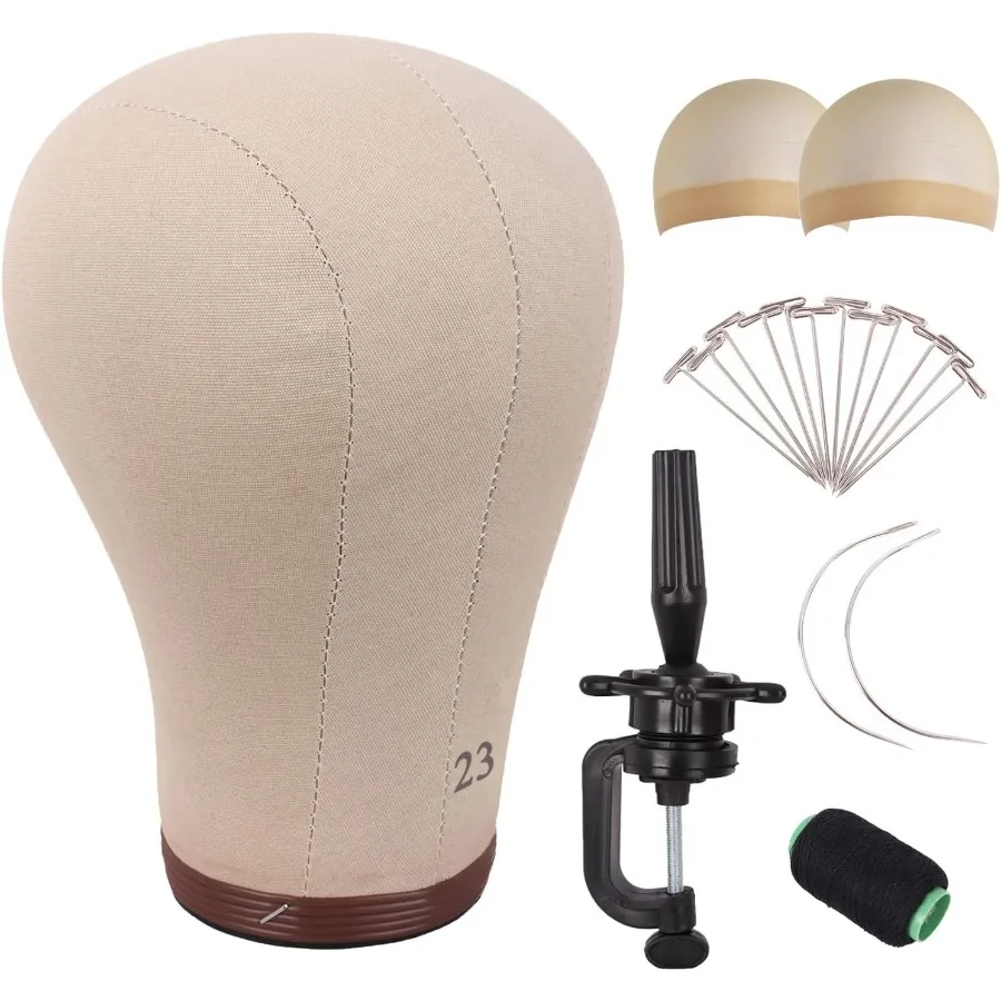 

23-дюймовая головка для парика из пробкового холста с подставкой и шпильками для профессионального изготовления и укладки париков Идеально подходит для салона и дома