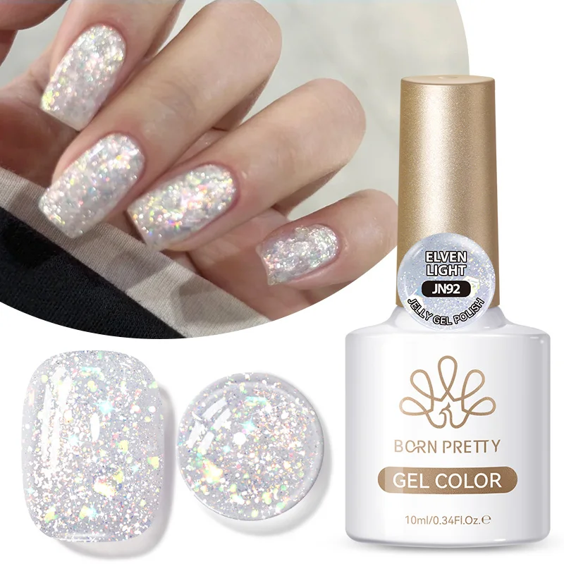 BORN PRETTY 1 Bottle 10ml Elven Light Jelly Gel Polish Sparking Glitter Semi Permanent Nail Art Manicure Soak Off UV LED Gel