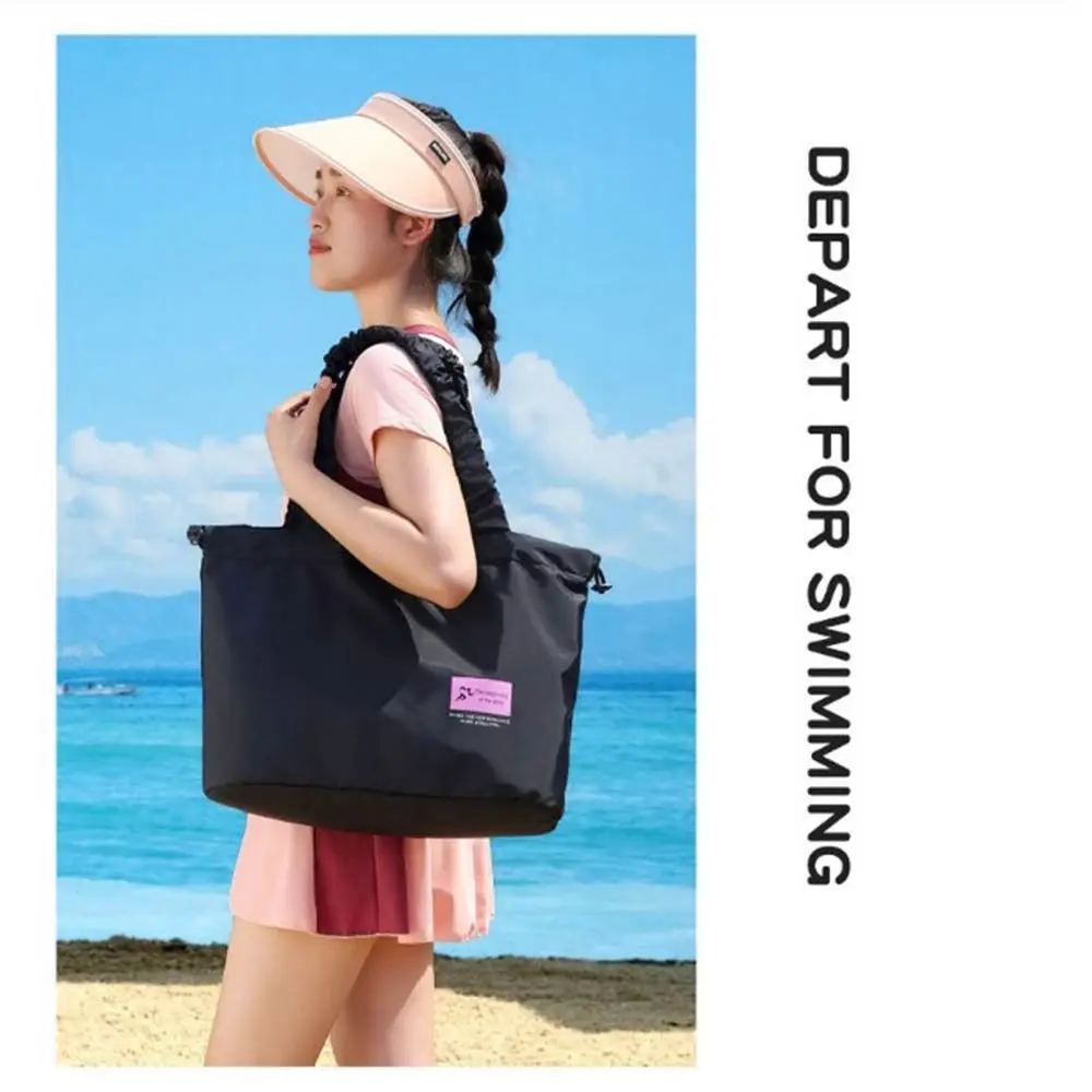 

Dry Wet Separation Swimming Shoulder Bag with Handle Large Capacity Fitness Hand Pouch Drawstring Design Lightweight Wash Bag