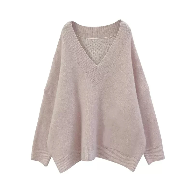 2023 Pink Sweaters Women\'s Clothing Spring Autumn Pullovers Korean Loose Soft Waxy V-Neck Knit Sweater Jackets Girls Tops jp333