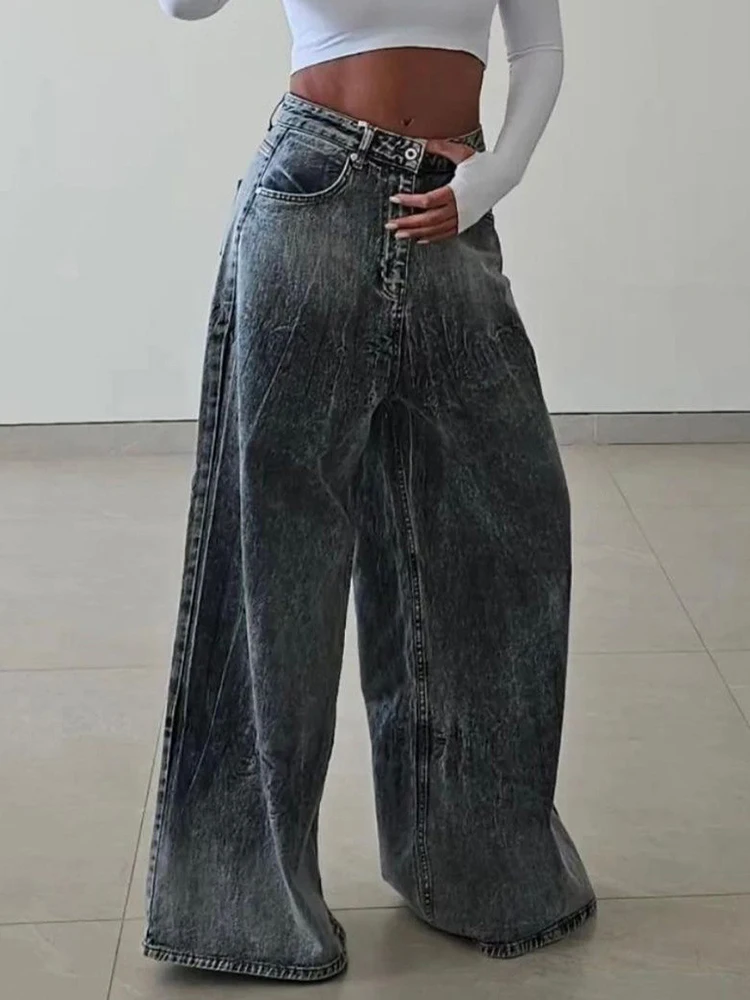 CHICEVER Casual Distressed Baggy Jeans For Women High Waist Streetwear Hip Hop Loose Wide Leg Pants Female Y2K Clothing 2024 New