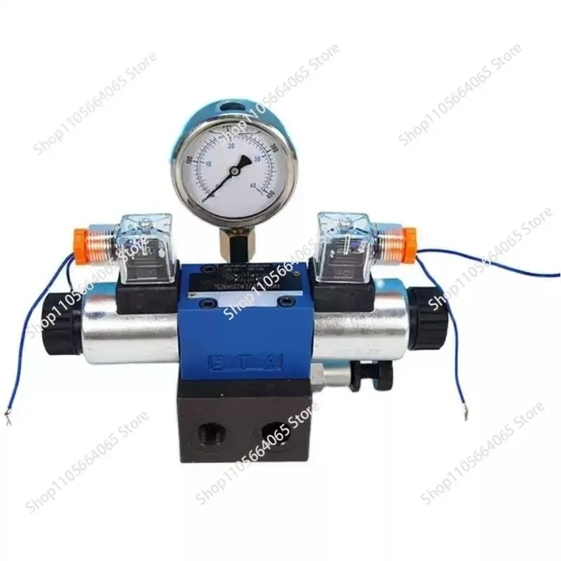 Hydraulic cylinder bidirectional solenoid valve AC220V dual solenoid valve+relief valve+pressure gauge 1pcs