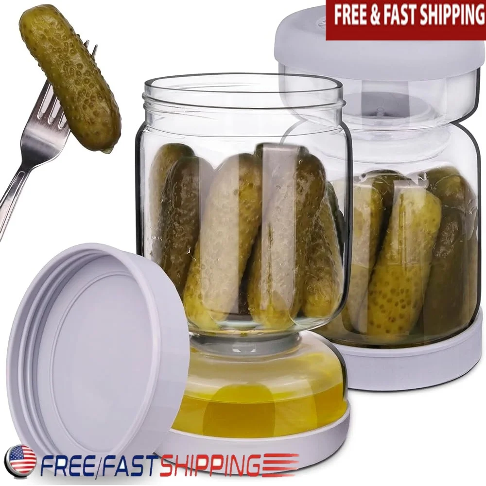 

Durable Pickle Jar Hourglass Design Food-grade ABS Lid Leakproof Silicone Strainer Wide Mouth Easy Clean 2 Pack Pickling Olives