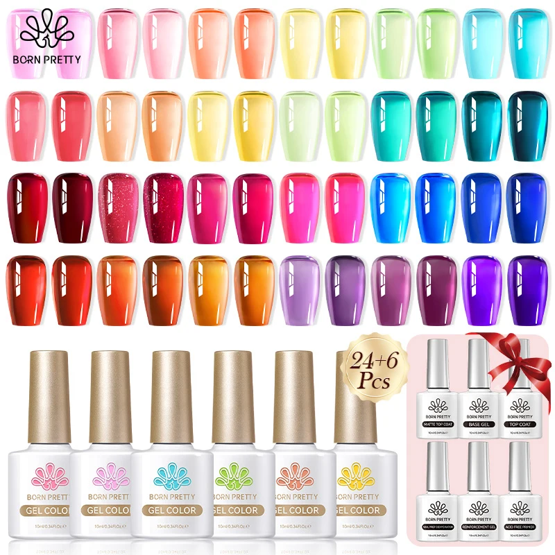 BORN PRETTY 30 Bottles Candy Colors Jelly Nude Gel Polish Set Nail Supplies Soak off UV LED Nails Gel Varnish for Spring Summer