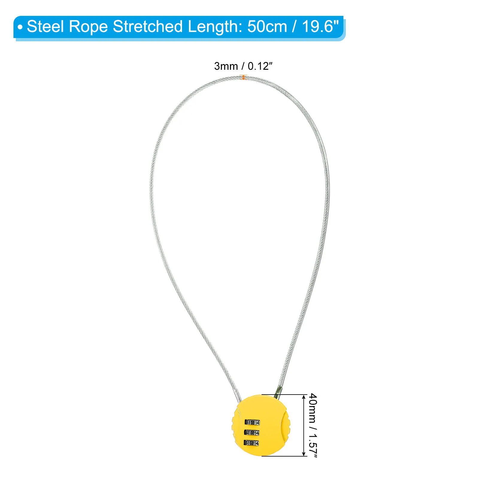 1 Pack Combination Lock 19.6 Inch / 31.4 Inch Small 3 Digit Padlock for Gym Locker Yellow/Green