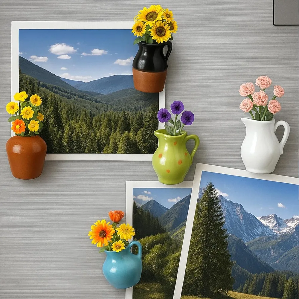 

Mini Vase, Magnets for Fridge, 6PCS Cute Tiny Ceramic Magnet Vases for Flowers Plant, 3D Mini Magnetic Vases