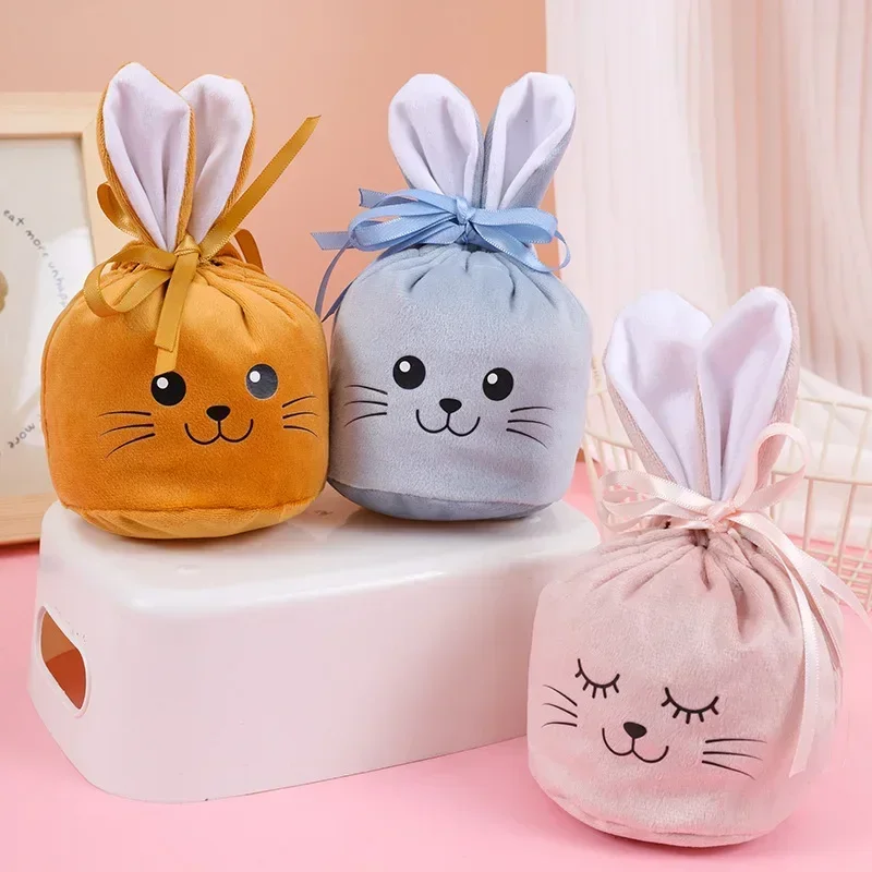 

2025 Easter Rabbit Ear Gift Bags Cute Bunny Ear Drawstring Bag Easter Theme Gift Package Bags Happy Easter Day Party Candy Bags