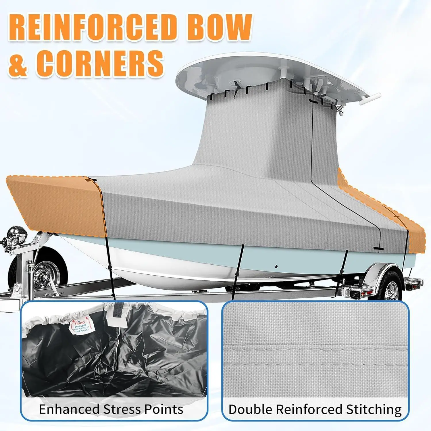 Cubierta para barco con tapa en T, cubierta para barco resistente al agua y resistente al desgarro de grado marino 600D para barco con consola central con techo superior en T, se adapta