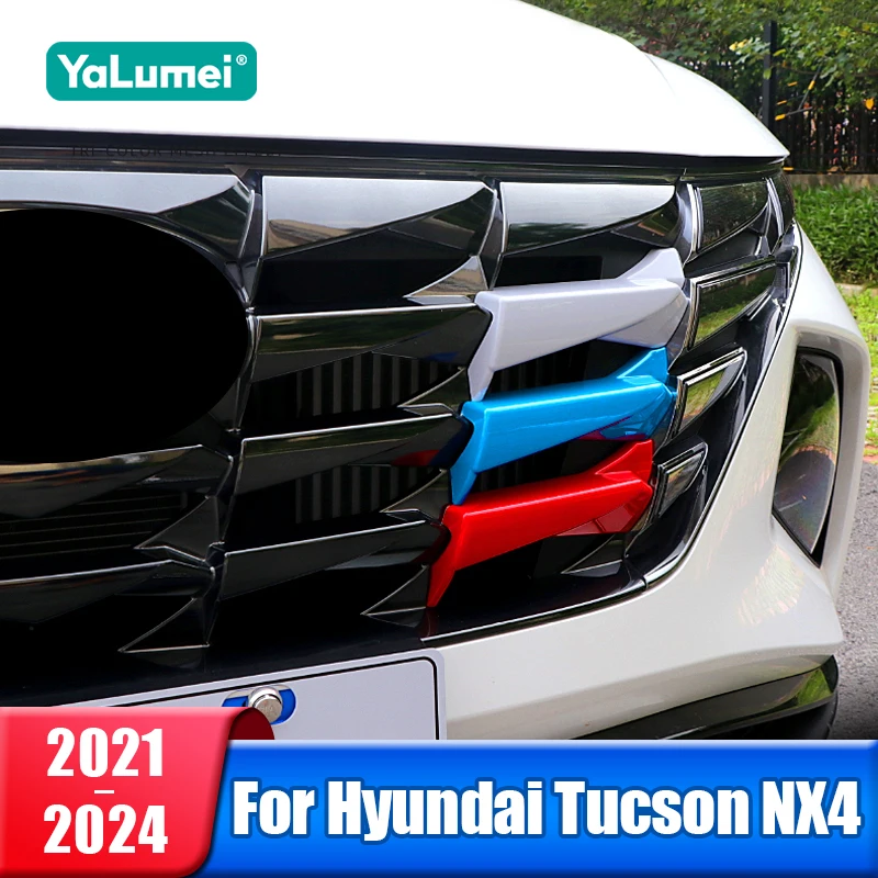 

3D Car Front Grilles Trim Strips Cover Stickers For Hyundai Tucson NX4 2021 2022 2023 Hybrid N Line Accessories