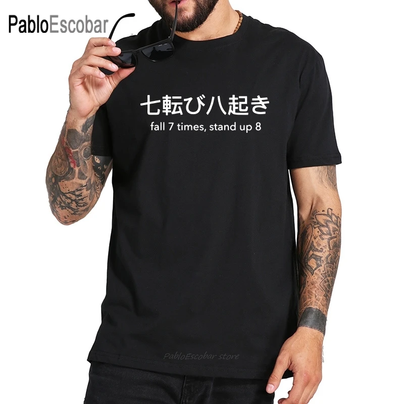 men cotton tshirt  Cotton Fall 7 Times Stand Up 8 Hot Phrase Letter Print Crew Neck Fashion T-shirt