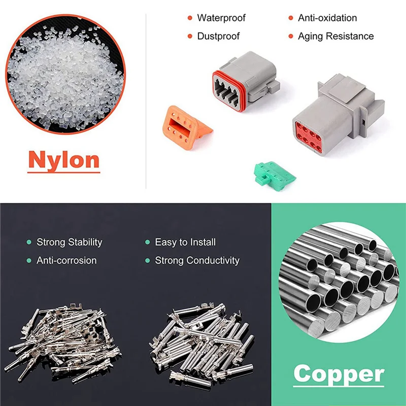 

Electrical Wire Connector Plug, 2 Sets 2 3 4 6 8 12 Pin For Deutsch DT Connector Assortment Kit