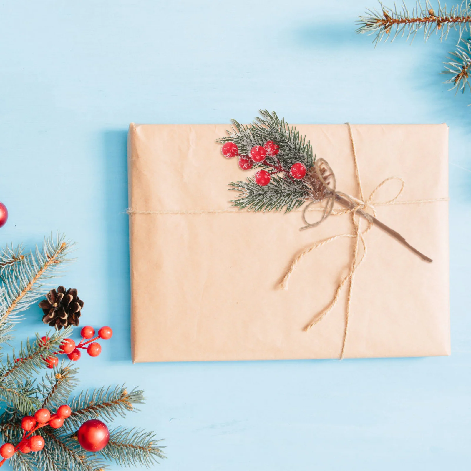 

10pcs Simulation Berry Stem Fake Pine Branch Christmas Decorations Diy Floral Picks Table Centerpiece Xmas Tree Ornament