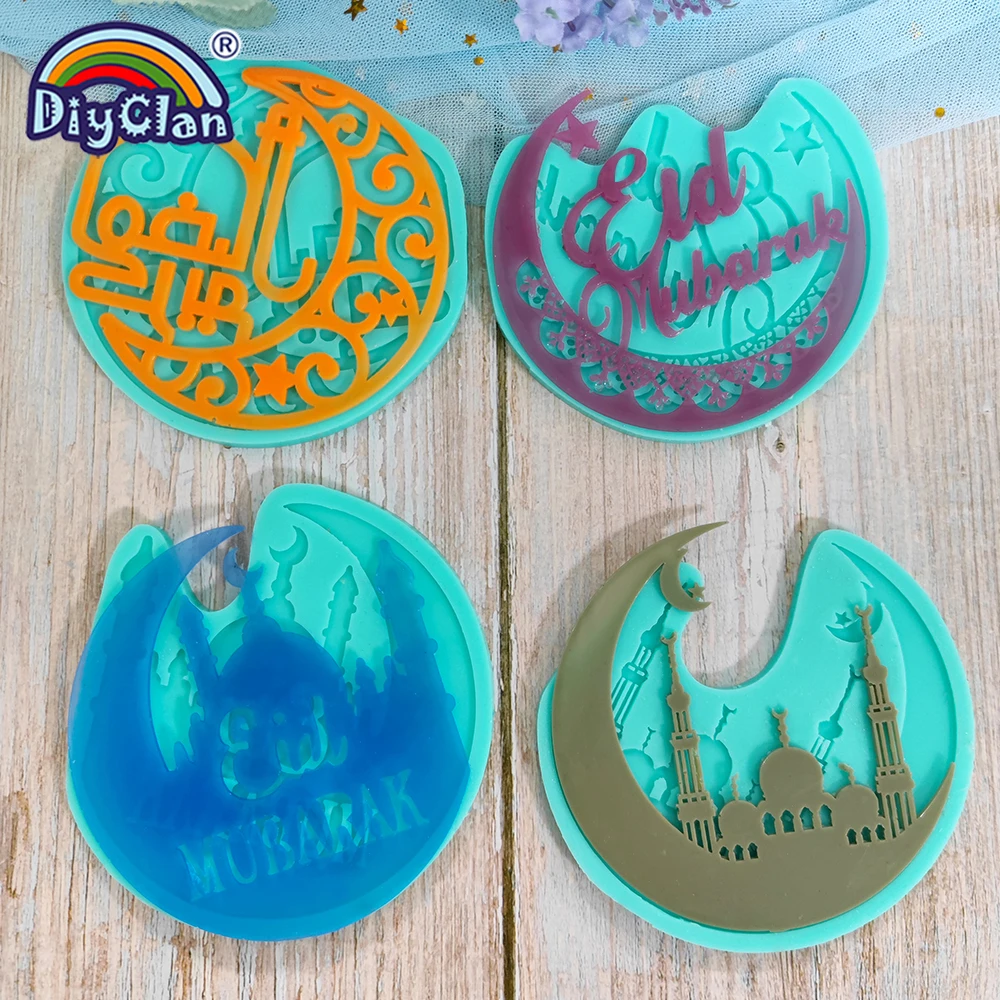 New Product Ramadan Series Silicone Mold Eid Mubarak Resin Sugar Crafts Making Mould For Pendant Ornaments Decoration Tools