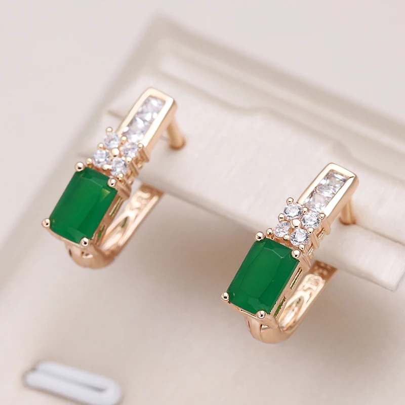 Kinel Hot 585 Rose Gold Color Bride Wedding Earring Fashion Green Natural Zircon Drop Earring Daily Fine Vintage  Jewelry