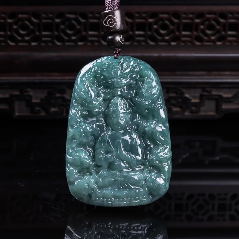 Genuine natural blue water A-grade pendant, double-sided Kowloon Guanyin, men's women's jewelry and jade items