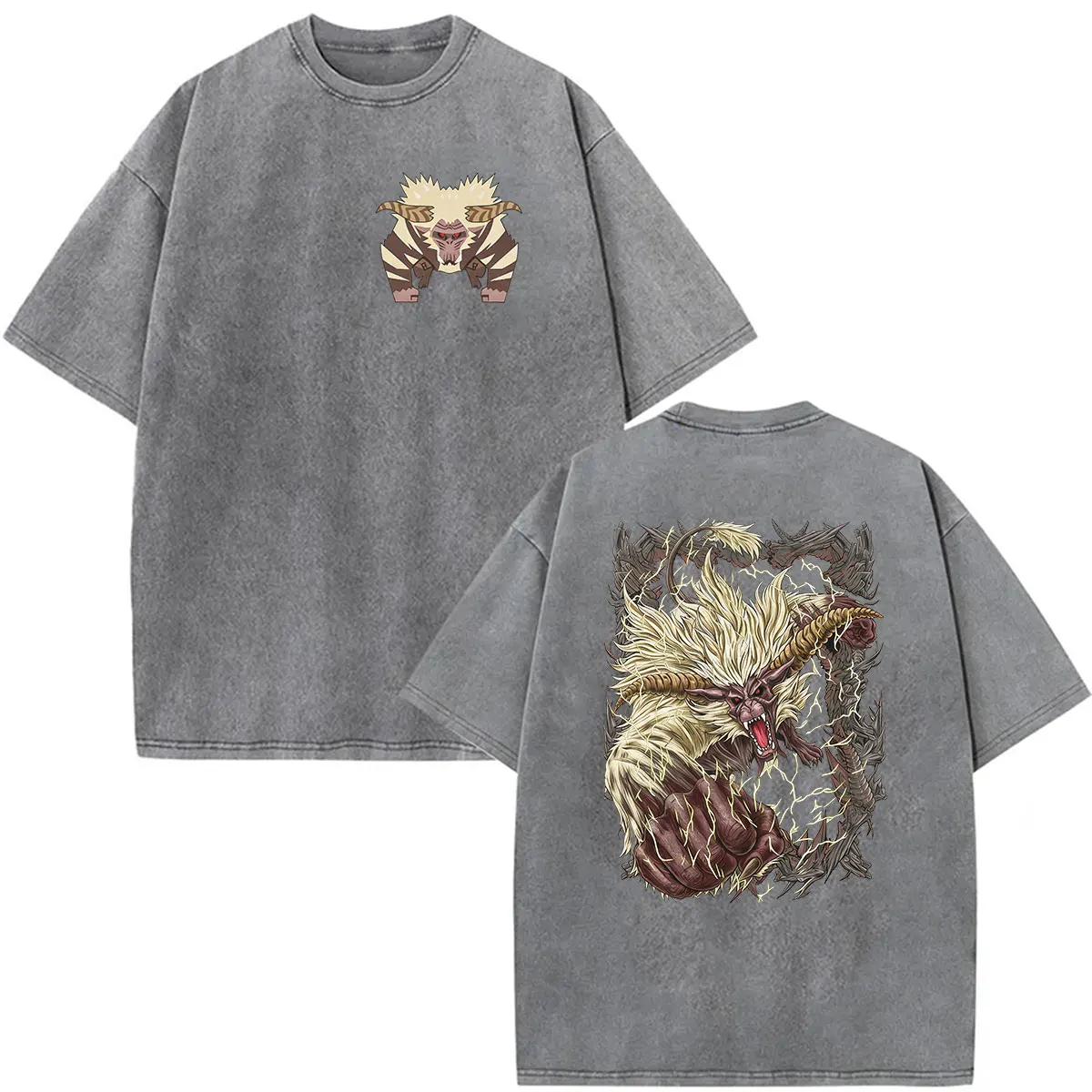 Gewaschenes Vintage Game Monster Hunter Rajang The Golden Grafik-T-Shirt für Herren, Gothic-Mode, Baumwolle, kurzärmeliges T-Shirt, Streetwear – Detail 4