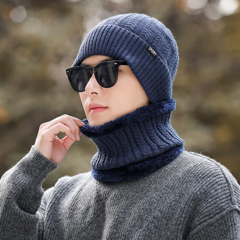 Winter Hats Knit Cap Men And Women Plush Warmth Hat Outdoor Riding Sports Hat Thickening Plus Neck Protect Cap With Warm Gloves