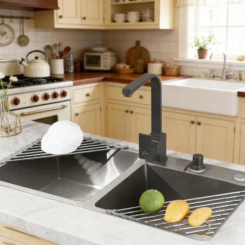 Egouttoir-a-vaisselle-triangulaire-en-acier-inoxydable-2-lots-egouttoir-pliable-permettant-gagner-l'espace-pour