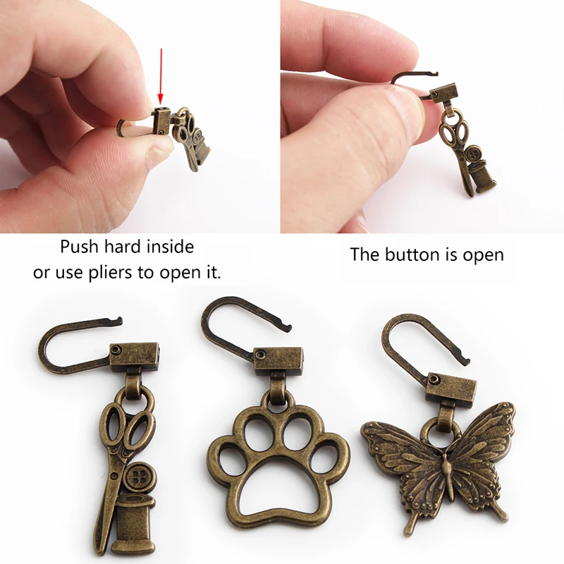 10pcs 36mm/41mm/45mm Cute Cat Scratching Butterfly Durable Zipper Puller Vintage Sewing Car Backpack Handbag Key Ornaments