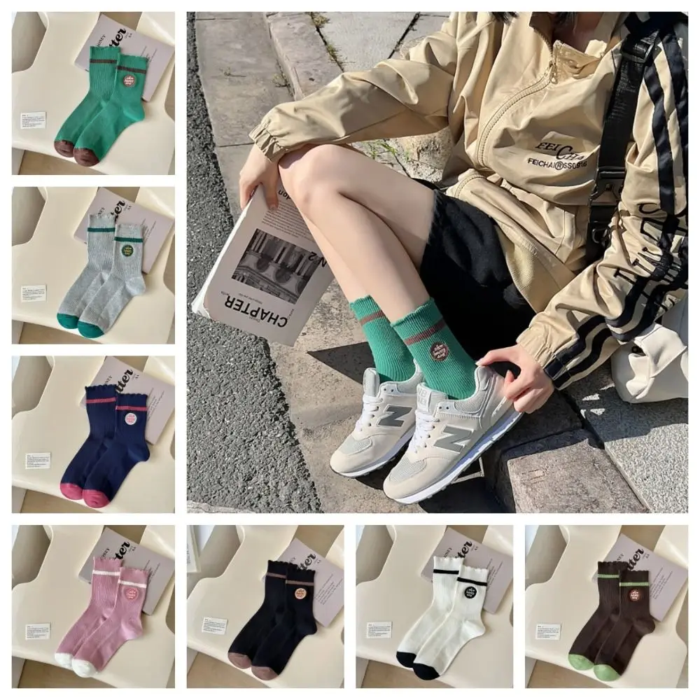 Korean Style Mixed-Color Socks Kawaii Harajuku Cotton Middle Tube Socks Short Socks Knitting Patchwork Color Socks Streetwear