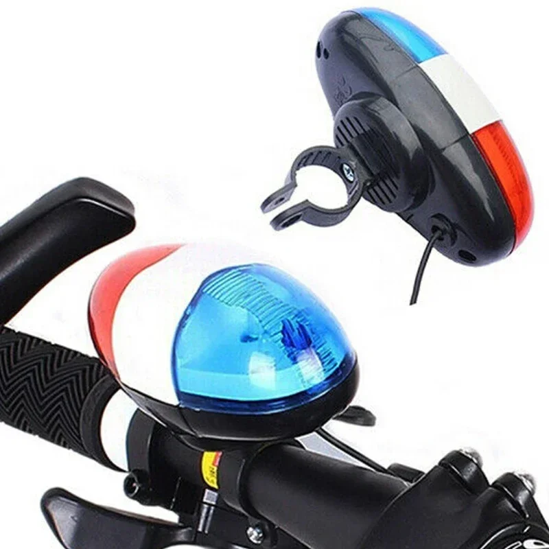 6 LED Bicycle 4 Tone Sounds Bell Plastic Cycling Equipment Police Car Light Electronic Horn Outdoor Bicycle Siren for Kid's Bike