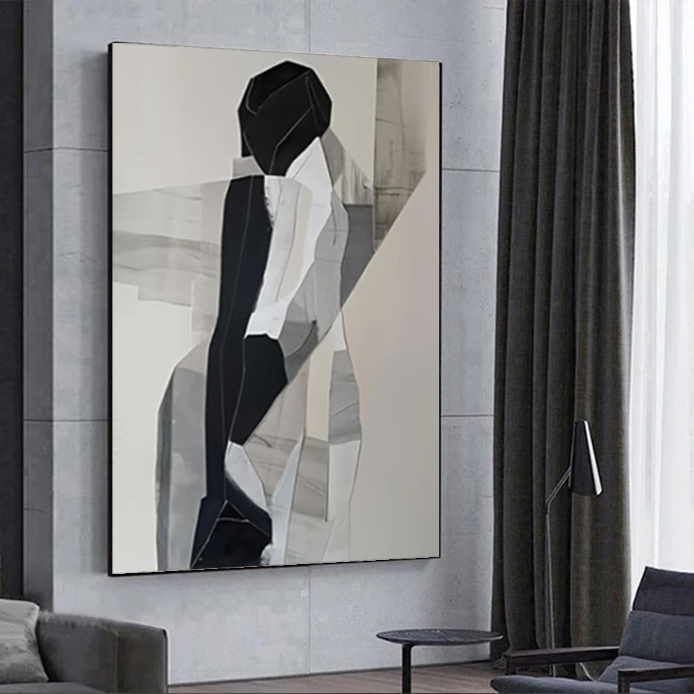 

Abstract Knife Paint On Canvas Art 100% Handmade modern Oil Paintings Black and white Wall Picture For Living Room Home Decor