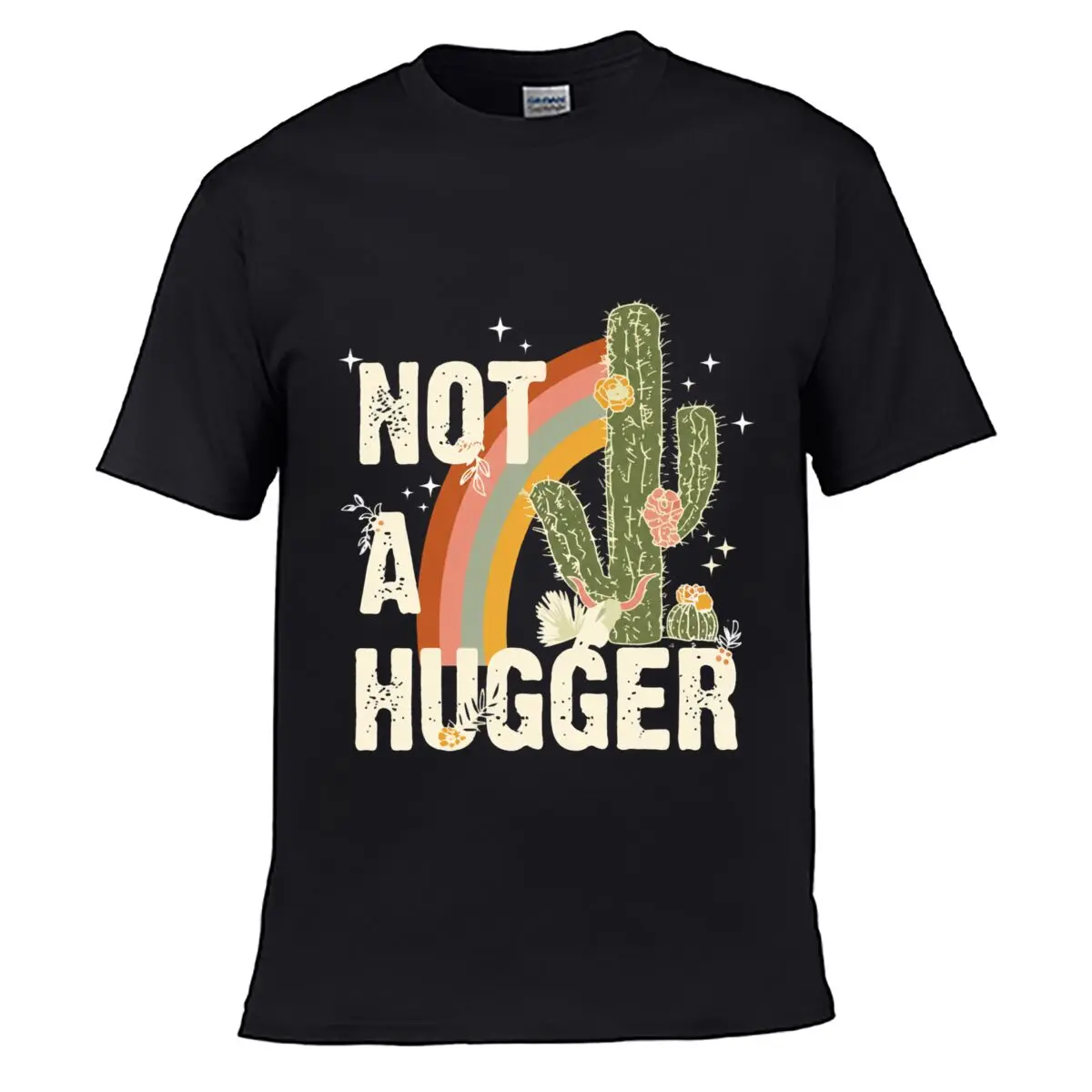 Not A Hugger Cactus Rainbow Floral Desert Graphic short-sleeved T-shirt