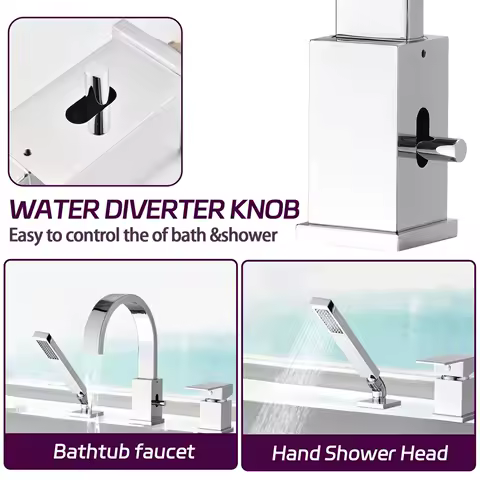Waterfall Bathtub Faucet Set with Sprayer and Hand Shower Deck Mount