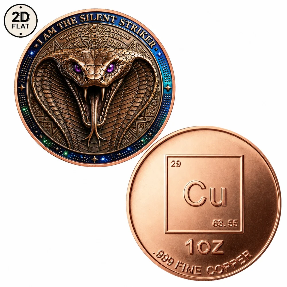 1pc 1oz Fine Copper Silent Striker Cobra Challenge Coin Ancient Tribal Serpent Collectible Medal Gift for Reptile Mystic Fans