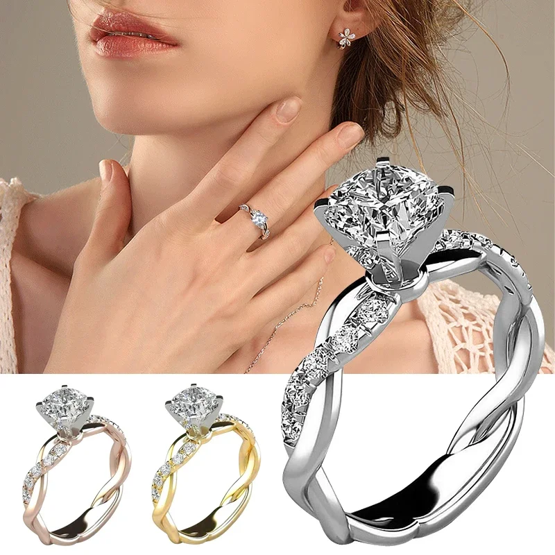 반지 Fashion Gold Lingering Rings For Women Female Valentines Day Gift Wedding Zircon Engagement Rose Gold Ring Party Bridal