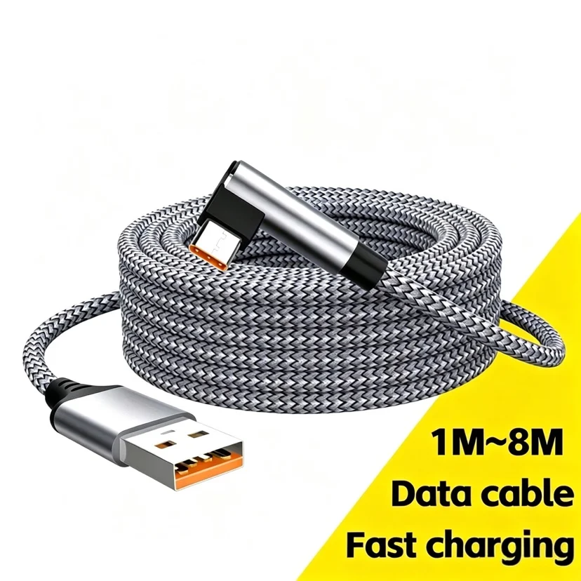 6A USB C Elbow Type C Fast Charge Cable 3m 5m Phone Extend Charging Cable For Samsung Huawei Xiaomi Oppo OnePlus VR Camera