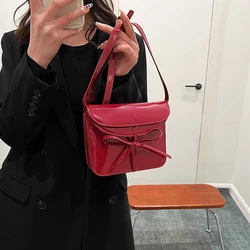 Design Girl Bow Handbag 2024 New Year Square Sling Bag Korean Series All-match Messenger Bag Western Red Mini Lipstick Bag