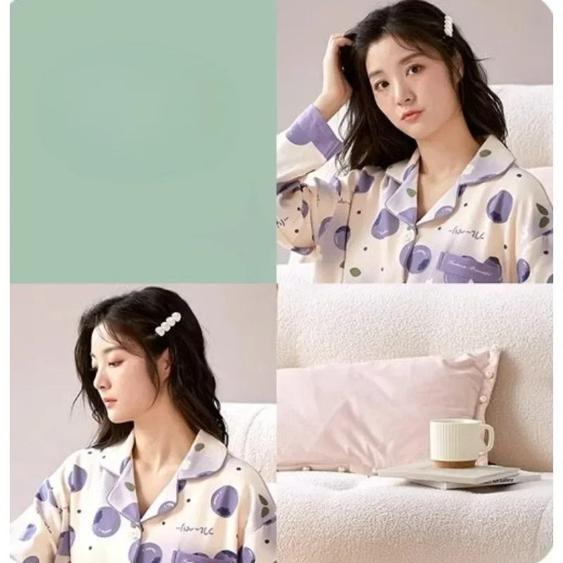 Padded Pajamas Spring Autumn Women Long Sleeve Pure Cotton Nightclothes Suit Female Sweet Loose Casual Single Breasted Homewear