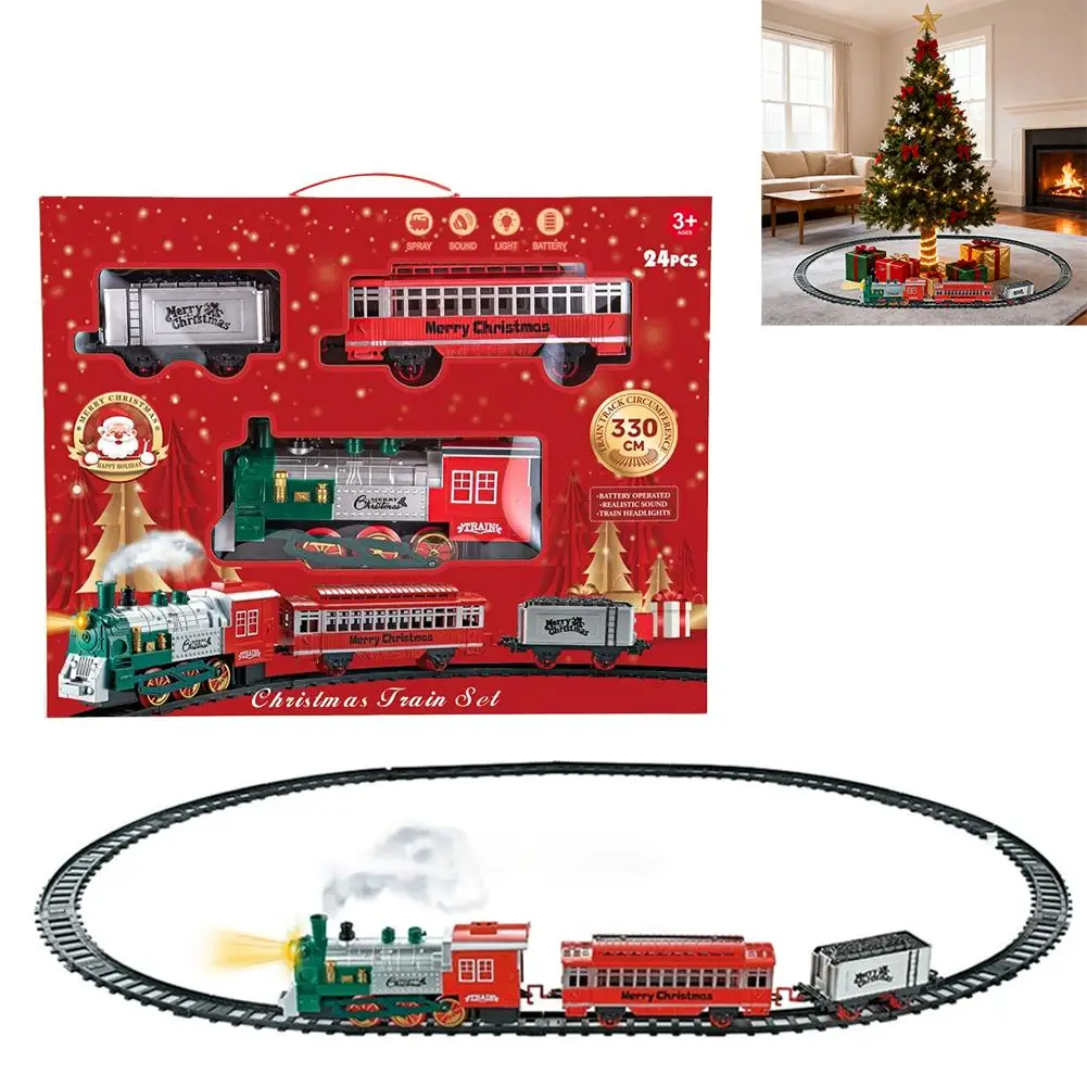 クリスマス電動鉄道玩具 クリスマス音楽ミニトレイン ライトとサウンド付き 鉄道線路セット 機関車エンジン キッズトレイン玩具