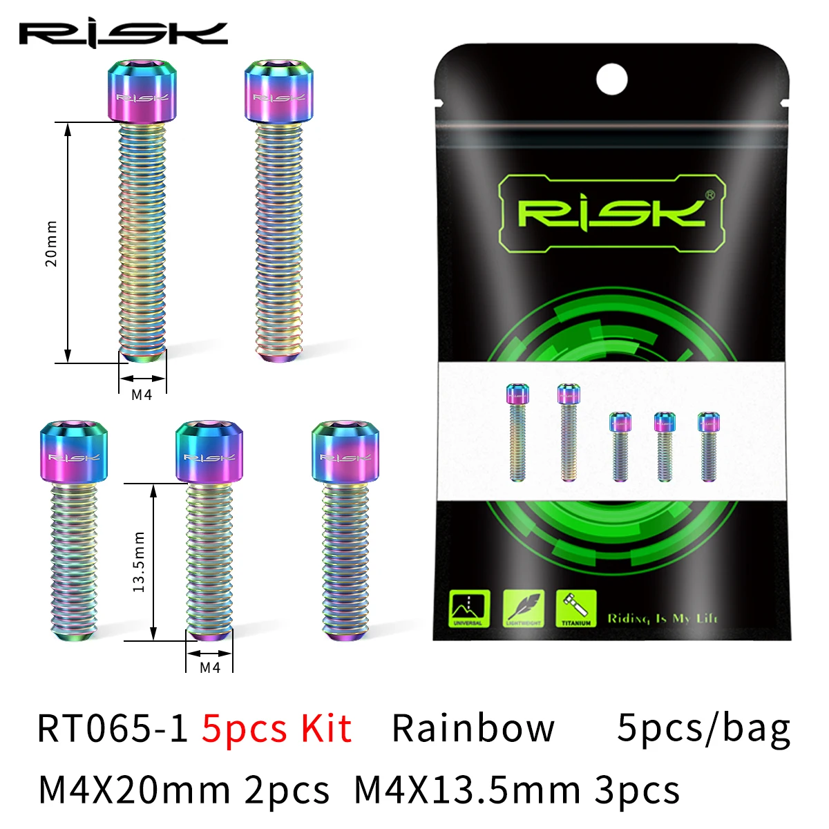 RISK-tornillos de cambio de marchas delanteros y traseros para bicicleta de montaña, tornillo ajustable de titanio, m4x13,5, M4x20mm