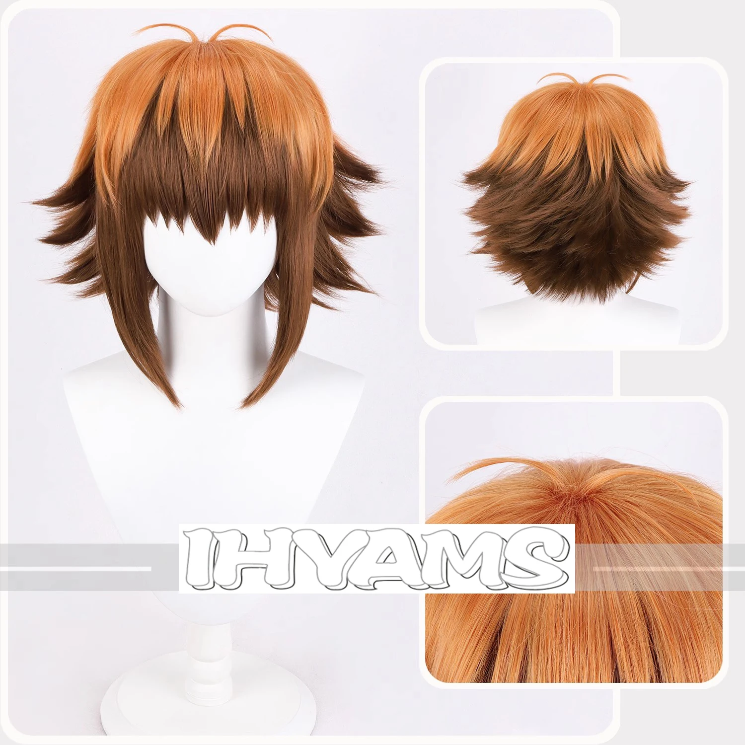 

Jaden Yuki Cosplay Wig Orange Brown Mixed Wigs Yuki Judai Anime Thickness Hair Wig Heat Resistant Synthetic Hair + Wig Cap