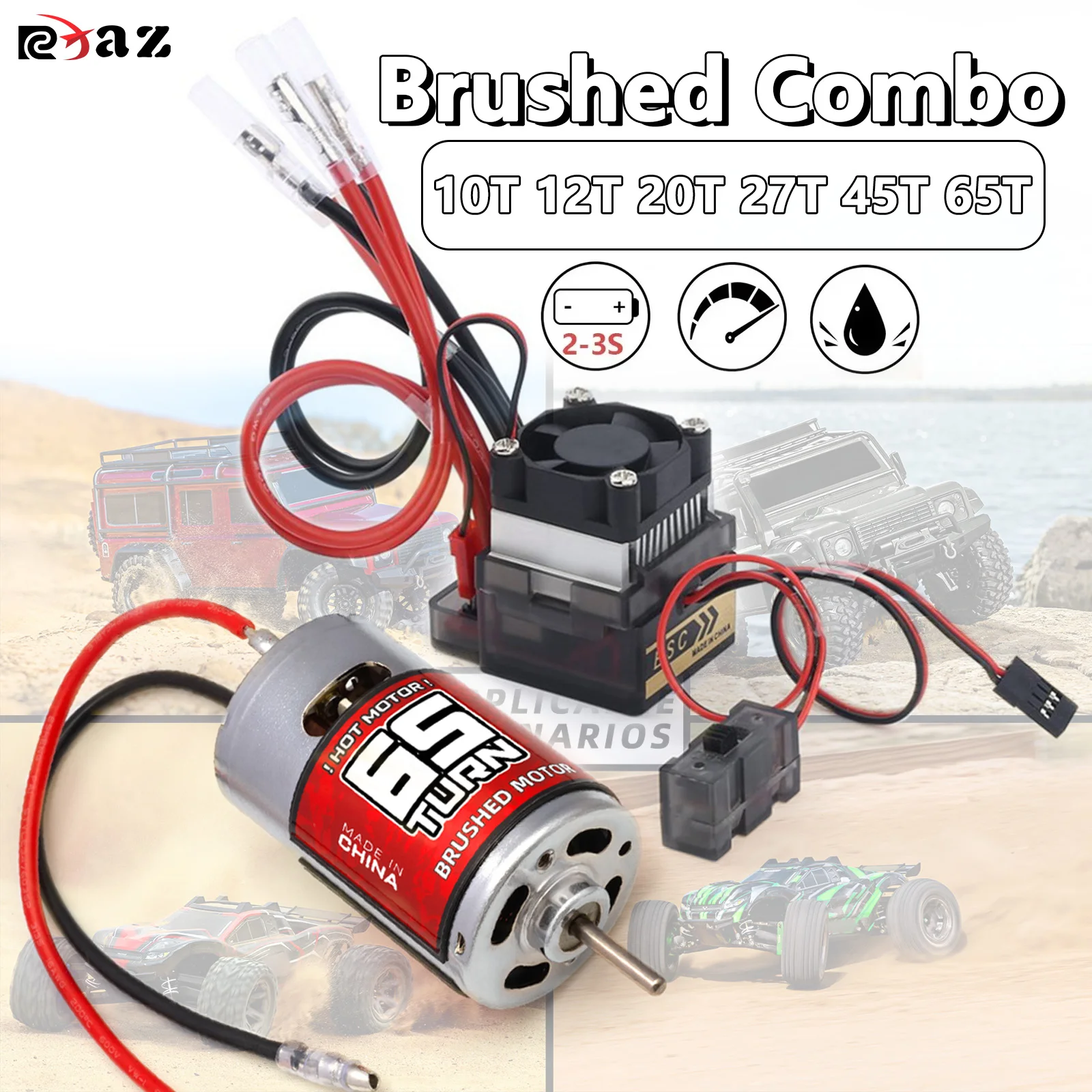 RC 550 Brushed Motor 320A ESC Combo 10-65T 2-3S Waterproof ESC Cooling Fan For 1/10 RC Crawler Buggy Truck Replacement Parts