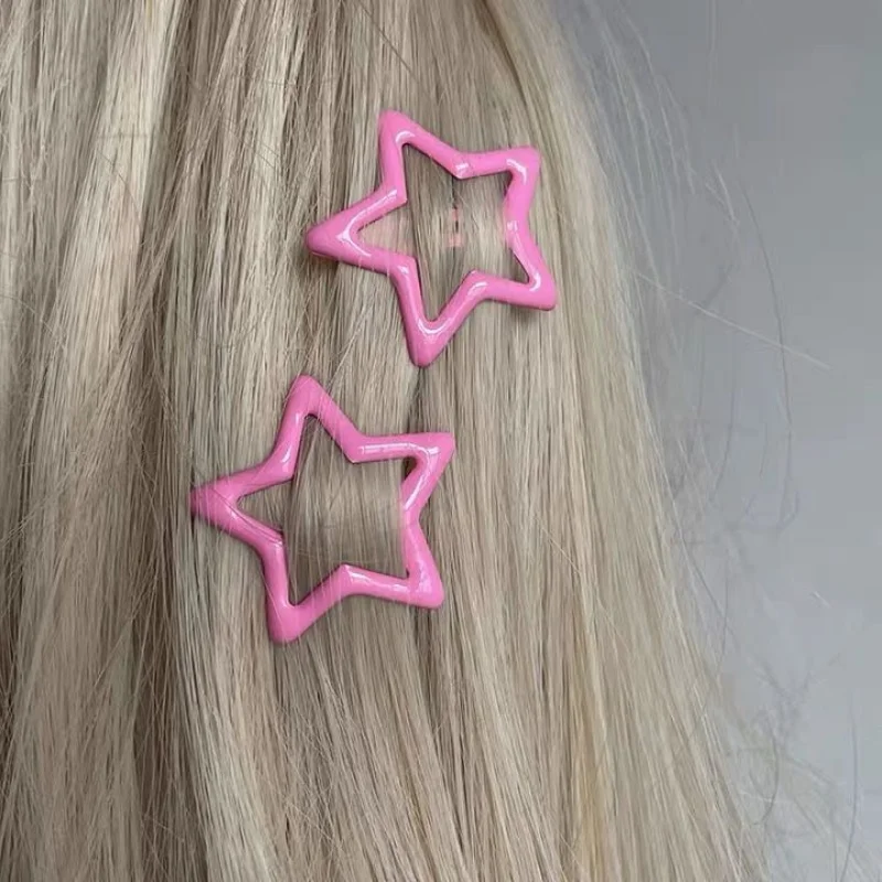 Y2k Pink Pentagram Star Bobby Pin Hair Clip Women Sweet Cool Cute Aesthetics Hairside Harajuku Girls Trend Headwear Accessories