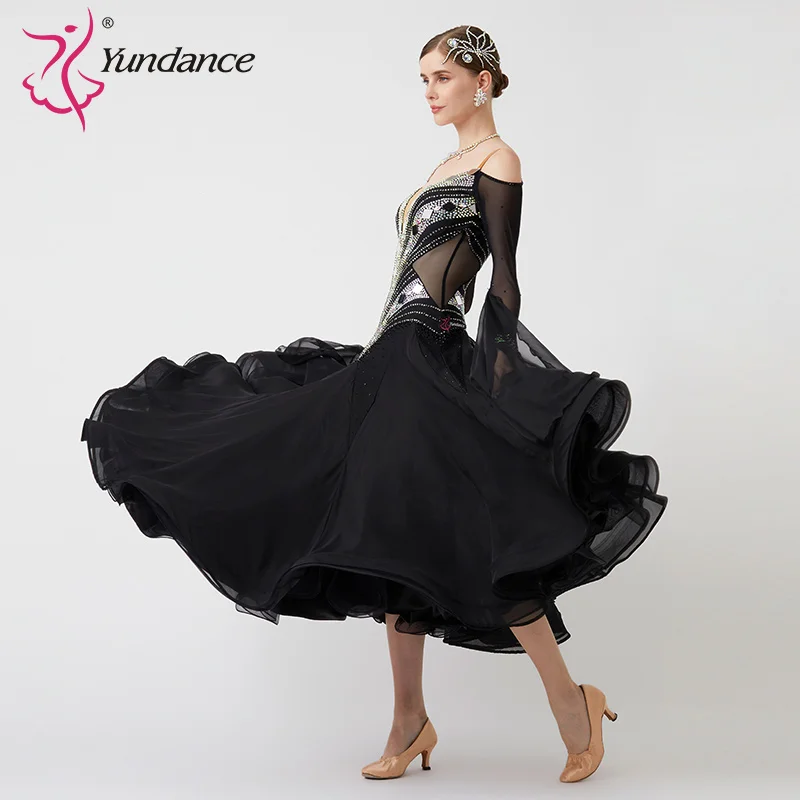 B-23155 New Women Modern Dance Rhinestone Color Diversity Dress Ballroom National Standard Waltz Competition Performance