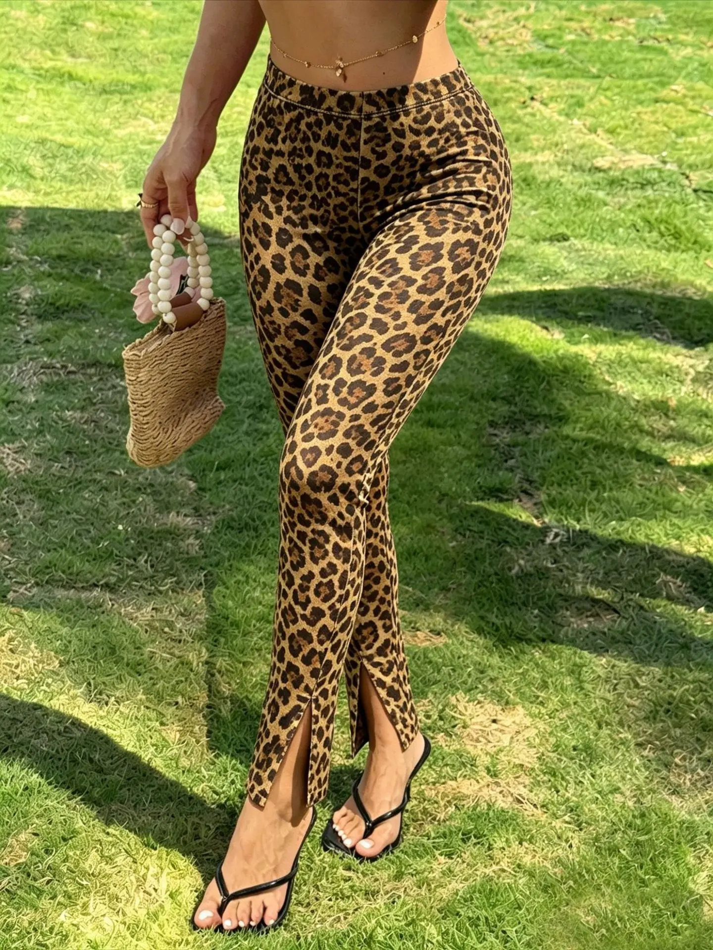 

Women's high-waisted stretchy slimming leggings, leopard print plaid polka dot yoga pants, Western style fashionable long pants