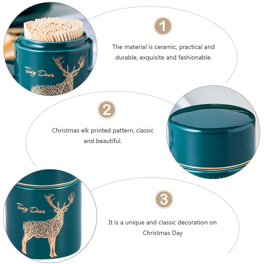 

Christmas Elk Toothpick Box Ceramic Portable Storage Dustproof Holder Table Decoration for Home Dining