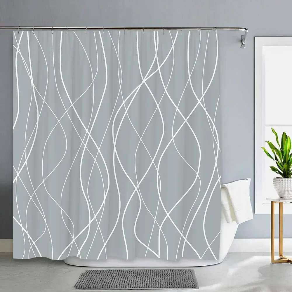 Black and White Striped Shower Curtain, Abstract Modern Minimalist Waterproof Fabric Shower Curtain With Hooks Bathroom Decor