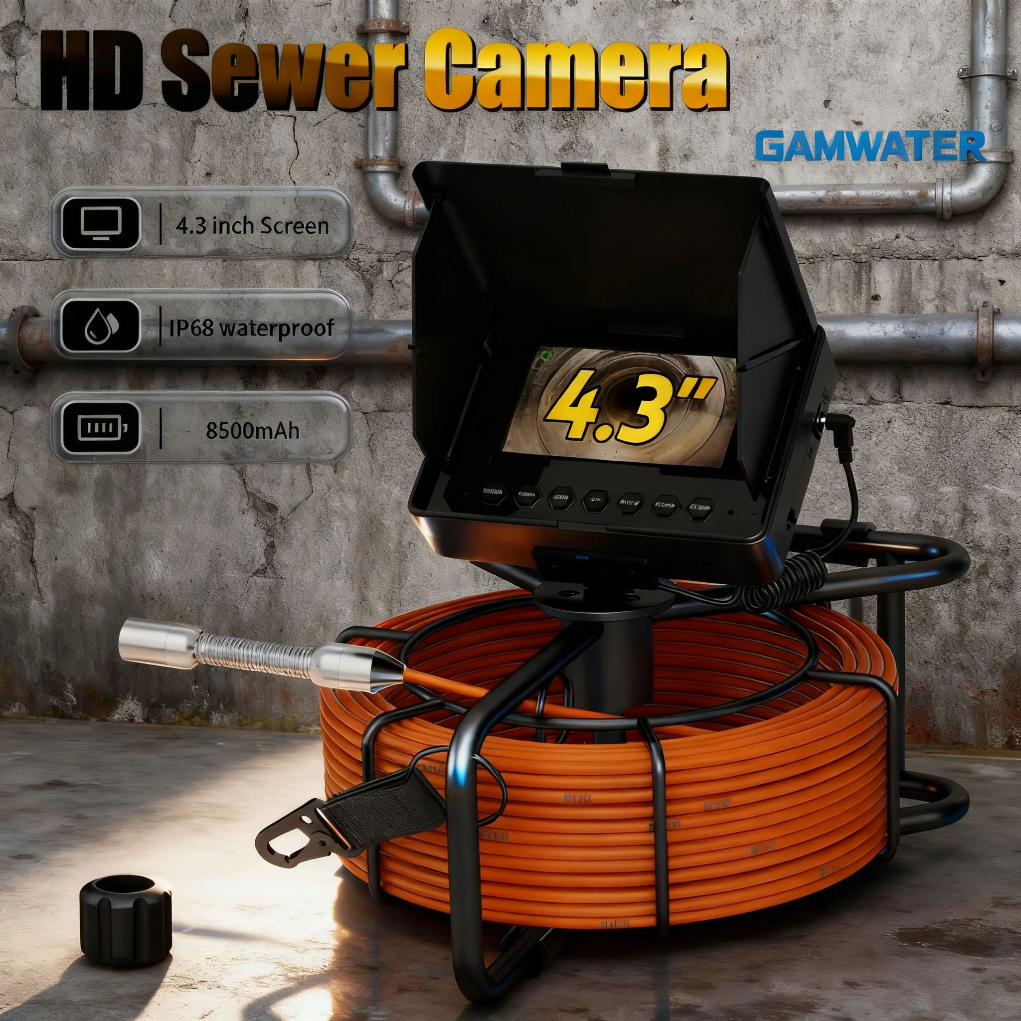 

high - definition Sewer endoscope Camera with IP68 Waterproof Rating and 8500mAh Battery for Drain Pipe Examination