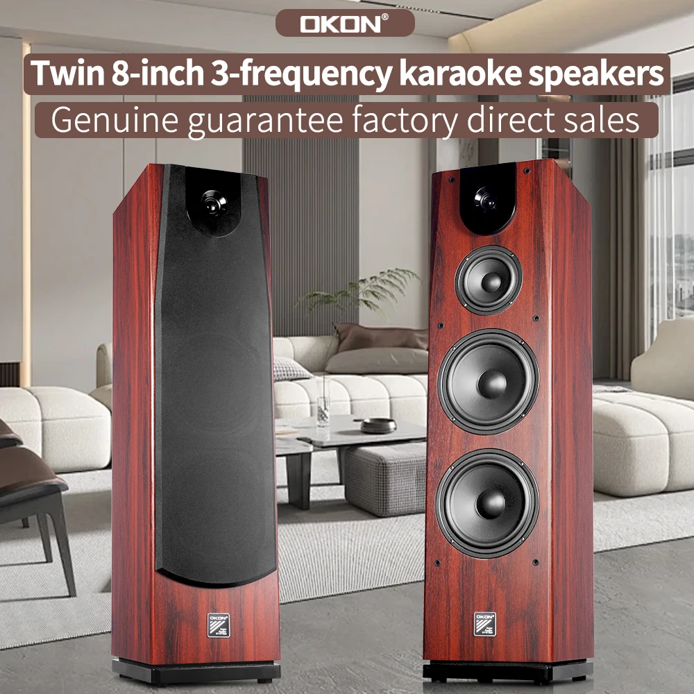 High-end Tower  Level 2.0 Front Speaker Living Room Three Frequency Passive HiFi Floor Type Home Stereo Wooden Speaker
