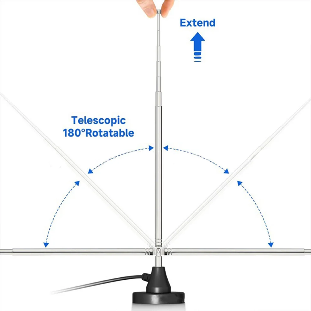 1pc Home Radio Antenna 180° Rotation Extendable FM/ AM DAB Digital Antenna Large Suction Cup Base Digital TV Antenna