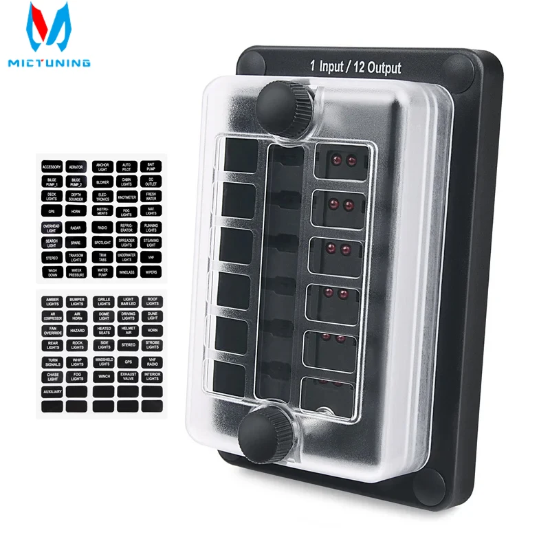 

MICTUNING 12-Way Fuse Block Holder(1Input/12 Output)-12 Circuit Blade Fuse Box with Waterproof Protection Cover Sticker Labels