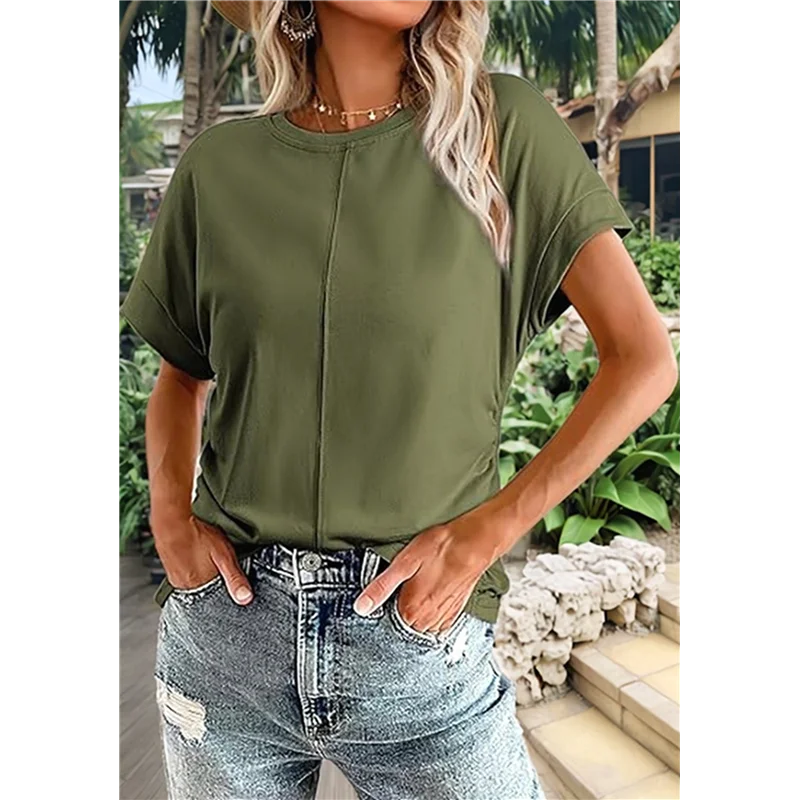 

Women Round Neck Cap Sleeve Side Ruched Summer Tops