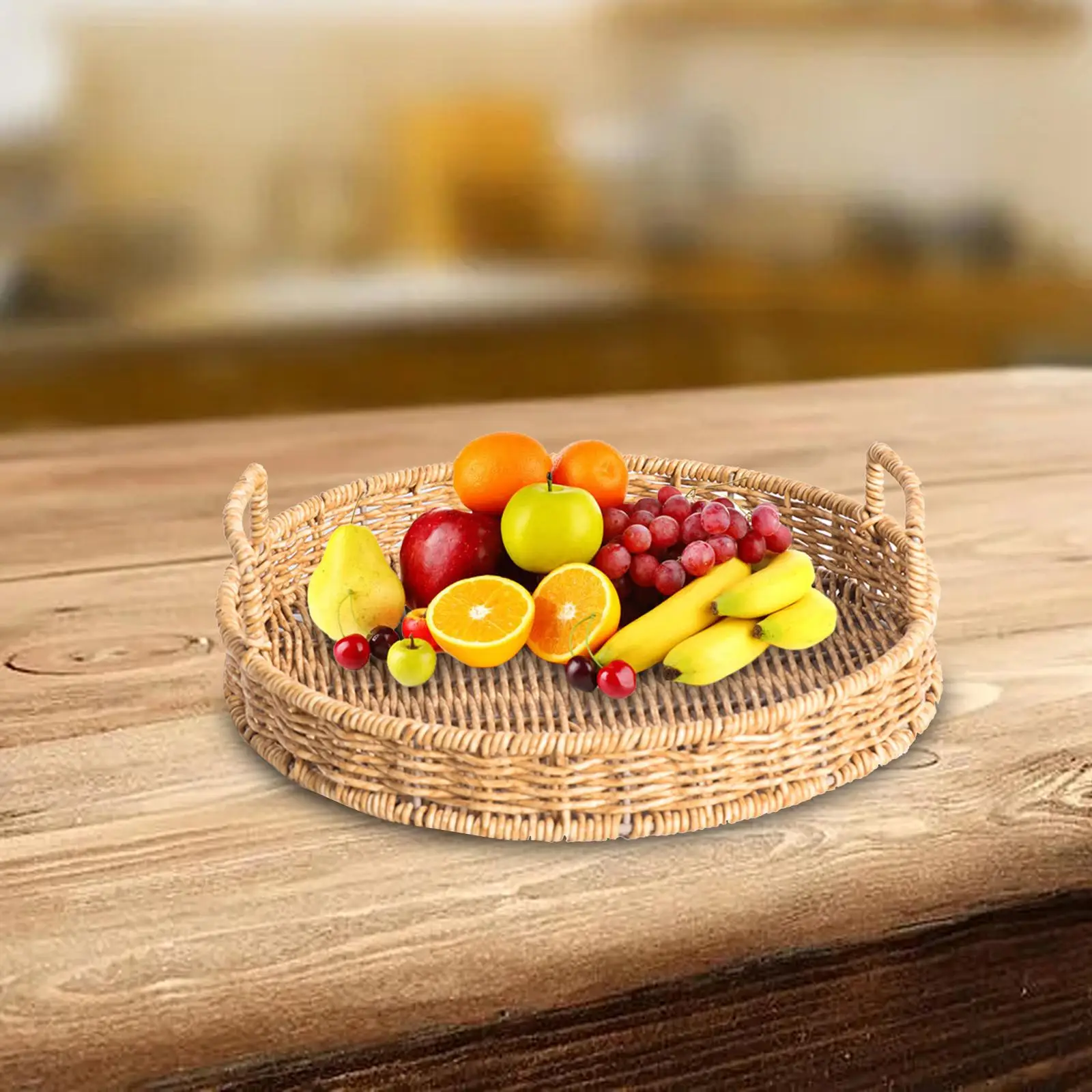 Serving Tray Coffee Table Makeup Sundries Fruit Tray Decorative Bathroom Dining Room Multipurpose Handwoven Round Serving Tray