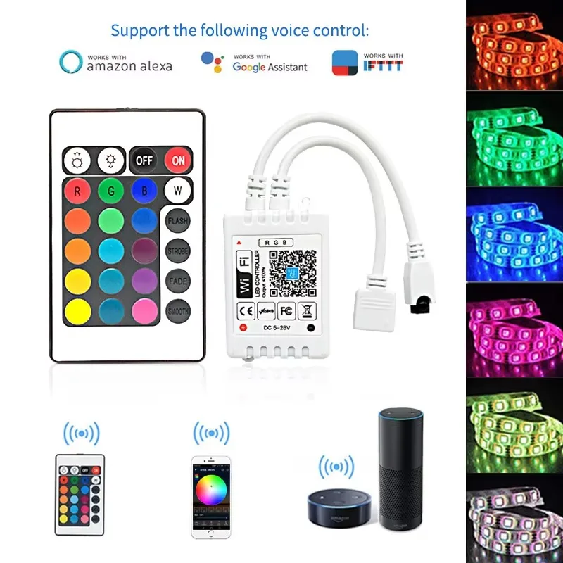 12V-24V Wifi RGB LED Strip Controller z pilotem IR 24Key Pojedyncze podwójne wyjście dla 2835 5050 5630 RGB LED Dimmer Strip