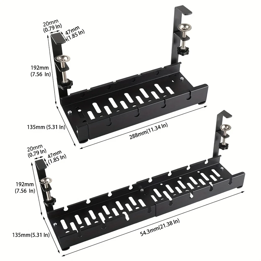 1 قطعة صواني مرتبة لكابل المكتب، إدارة الكابلات تحت المكتب، سلة كابل غير مثقاب معدنية، صينية إدارة الكابلات قابلة للتعديل، كابينة سوداء